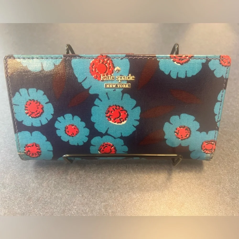 Kate Spade Cameron Street Tangier Floral Lacey Wallet Peacock Blue